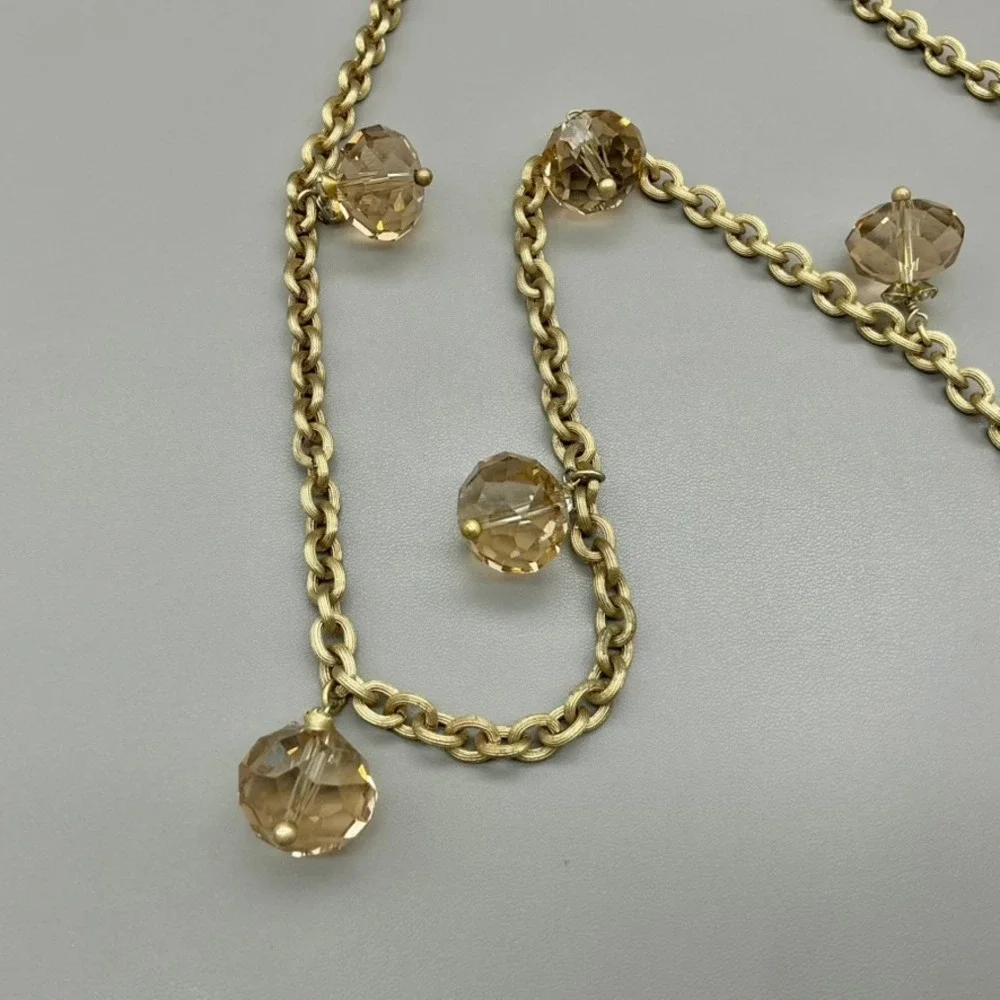 Necklace Womens Gold Tone Crystal Station Textured Link Chain Jewelry 30 Inches
